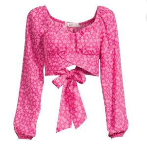 Madden NYC Pink Heart Long Sleeve Tie Back Top Size Medium NWT